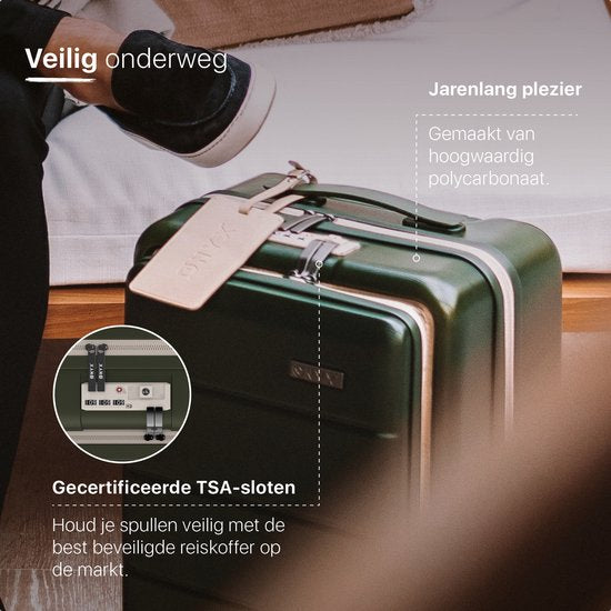 ONYX Handbagage Koffer 35 Liter - Spinner wielen - Lichtgewicht Trolley - Reiskoffer met Dubbel TSA Slot - Handig voorvak - 55 cm - Olive