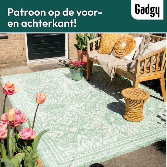 Gadgy Buitenkleed XXL - Vloerkleed Buiten 300 x 200 cm - Tuintapijt Dubbelzijdig - Picknickkleed Groen Wit - Buitentapijt
