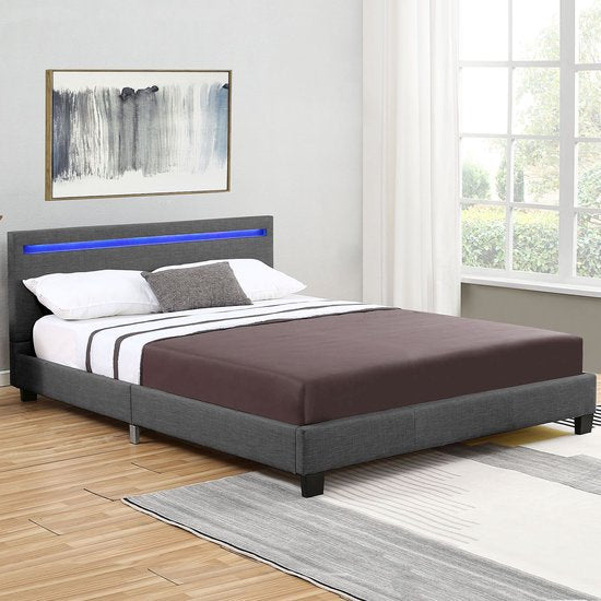 Gestoffeerd bed Verona - 120 x 200cm - Donkergrijs - LED Verlichting