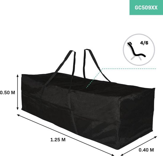 VONROC Premium opbergtas voor tuinstoel/tuinset kussens – 125x40x50cm – Voor 4 tot 6 kussens