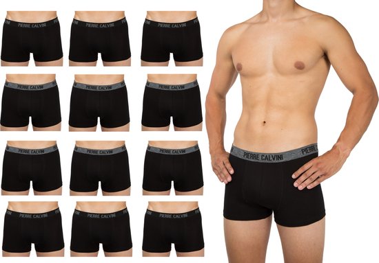 Pierre Calvini - Boxershort Heren - Heren Ondergoed - 12 Stuks - Maat XXL - Zwart - Boxershorts Korte Pijp