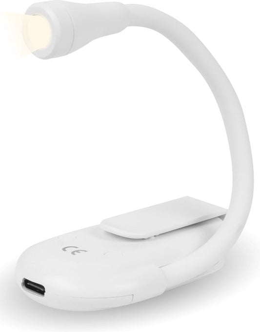 Nuvance - Leeslampje - Leeslamp met Klem - Dimbaar - 3 Standen - Leeslampje voor Boek - Oplaadbaar USB C - 24 Uur Leesplezier - Klemlamp - voor Kind & Volwassenen - Klemlampje - Wit