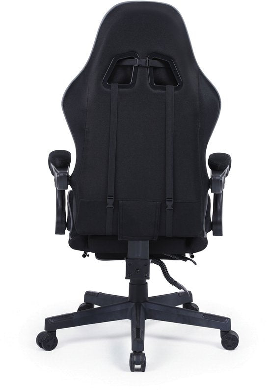VDD Gaming - Gamestoel met massagefunctie en voetsteun - Gaming chair in de kleur Zwart - Game stoel met nekkussen & verstelbaar rugkussen - Ergonomische bureaustoel met padded armsteunen - Max draagvermogen 150 kg - Verstelbare ruggensteun