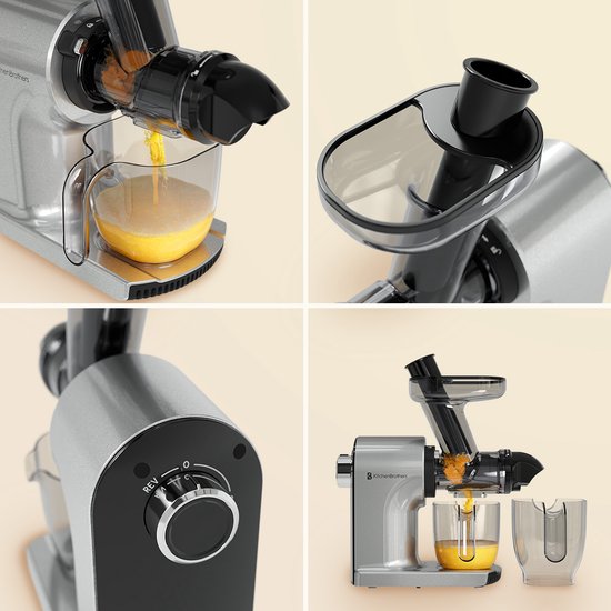 KitchenBrothers Slowjuicer - Compact - Sapcentrifuge - Groenten en Fruitpers - 45 mm - 500 ml - Grijs