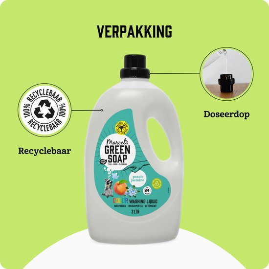 Marcel's Green Soap Vloeibaar Wasmiddel - Grootverpakking - Perzik & Jasmijn - 3L - 69 wasbeurten