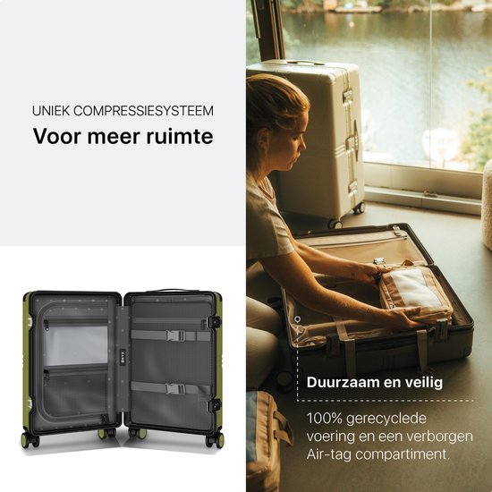 ONYX Hybrid Pro Handbagage Koffer 35 Liter - Gerecycled Polycarbonaat en Ritsloos Design - Reiskoffer met TSA slot en Spinner wielen - Lichtgewicht Trolley - Olive Green