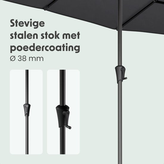 LifeGoods Dubbele Parasol - Tuin - 220x400cm - tot 8 Personen - Waterdicht - UPF50+ - Donkergrijs