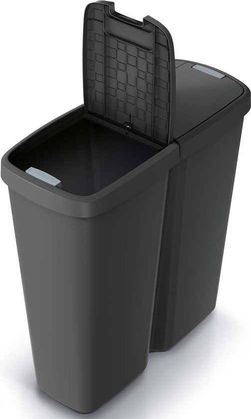 Keden Duo Prullenbak - Vuilnisbak 50L met Dubbel Deksel 55x25x57cm - Grijs