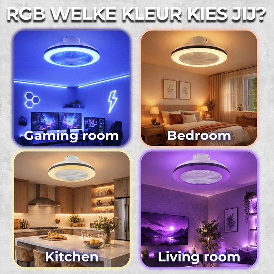 WERYOU® illuminAIR Plafondventilator - Plafonniere - Plafondventilator met verlichting - Plafonniere - Ventilator lamp - Tuya Wifi Smart - RGB Ledlamp - Plafondlamp - Incl Afstandsbediening - Dimbaar - ⌀56CM