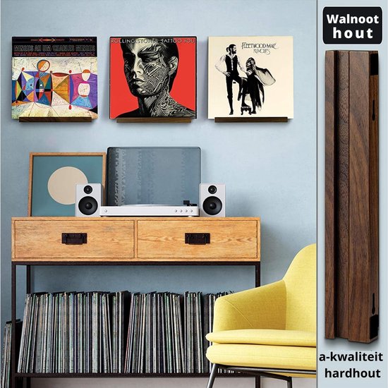 LP houder aan de muur (3-pack) - Platenhouder - Vinyl houder muur - LP rek - premium donker essen hout