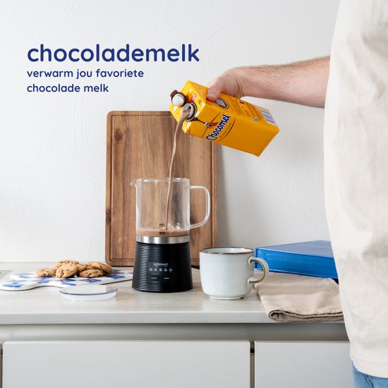 Safecourt Kitchen Glazen Melkopschuimer - Elektrische melkopschuimer - Antikleeflaag - 600 watt - Zwart