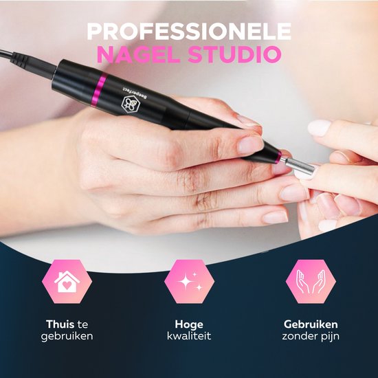 Beeperfect® Elektrische Nagelvijl - Nagelfrees - Manicure en Pedicure set - 12 Bitjes en 60 Schuurrolletjes - 4 Extra accessoires - Zwart