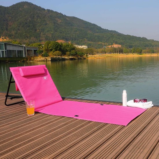 Detex Strandmat Rugleuning Draagriem Zijtas 158x56x45,5cm Roze
