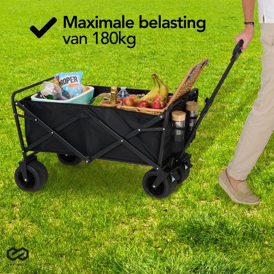 Infinity Goods Bolderkar XL - Opvouwbaar - 180KG Draagkracht - Draaibare Wielen - 95 x 57 x 96 CM - Verstelbaar - Zwart