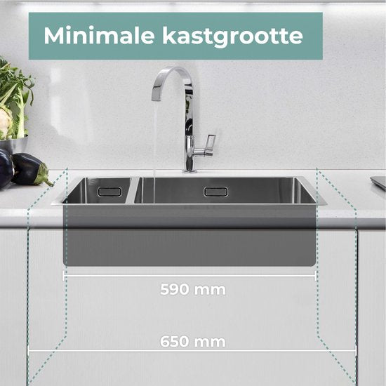 Mizzo Linea Anderhalve Spoelbak 18-34X40CM - 1,5 spoelbak - Wasbak Keuken - vanaf 60cm kast - Onderbouw / Vlakbouw / Inbouw - RVS 1.2mm dik
