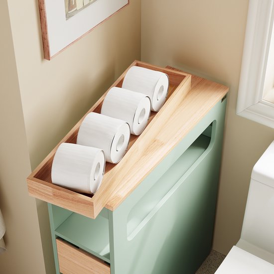 SoBuy Badkamerrek met 3 Lades - Smalle Badkamerkast op Wieltjes - Multifunctionele Opslag - Groen, 65x24x82cm, BZR54-II-GR