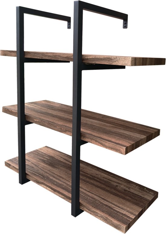Wandrek ladder Stoer - wandplank boekenkast - wandkast - industrieel - 3 opbergplanken