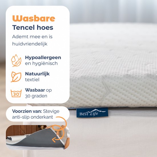 Best Life Matras Topper 160x200 - Topdekmatras - 6 CM - Wit