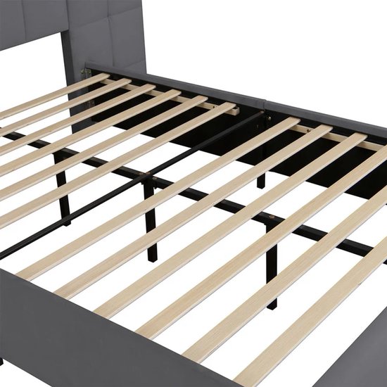 Juskys – Polsterbed Luzano – 140 x 200 cm – Voorzien Van LED-Leeslampjes En Gecapitonneerd Hoofdbord – Voor Slaapkamer En Logeerkamer – Donkergrijs Fluweel