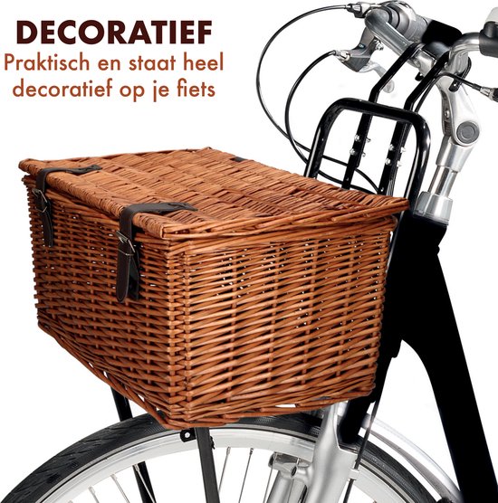 Bicycle Gear Rieten Fietsmand Voor - Rotan Fietsmand Stuur 30L - Bakkersmand 45 x 30 x 25 cm - Fietsaccessoires Volwassenen - Fietsmandje voor Oma Fiets, Stadsfiets of Transportfiets