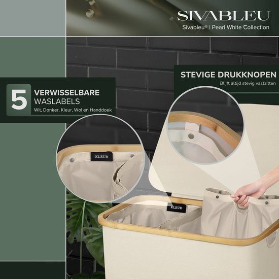 Sivableu wasmand 3 vakken – wassorteerder – 160L – met 3 uitneembare zakken – wasmand – wassorteerder met deksel – opvouwbaar