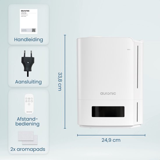 Auronic Luchtbevochtiger - 5 Liter - Geschikt voor Woonkamer, Kantoor, Slaapkamer, Babykamer en Meer - BPA-Vrij - Wit