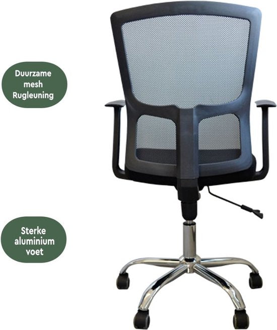 BRASQ OC200 Ergonomische Bureaustoel Zwart met Ademend Mesh - Bureaustoelen - In hoogte verstelbaar - Gaming stoel 49 x 47 x 94 cm