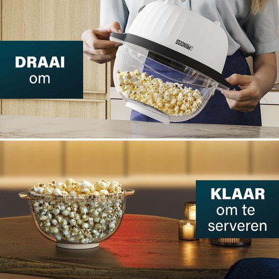 Princess 292980 Popcornmaker - Popcornmachine 450w - Transparant deksel - Serveerschaal - Rond - Knapperige en gezonde popcorn - met maatbeker - met smeltplaat voor boter - olie toevoegen mogelijk - Kinderfeestje