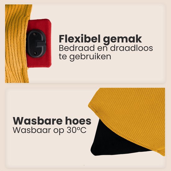 Auronic Warmtekussen - Gebreid - 45x45 - Draadloos - Oplaadbaar - Elektrisch kussen - Infrarood - Geel