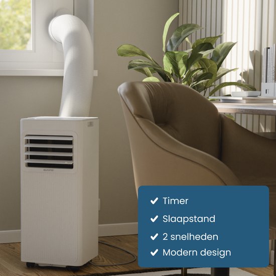 Auronic Mobiele Airco - 9.000 BTU - 3-in-1 - Airconditioning met 2 Raamafdichtingskits - Ventilator - Ontvochtiger - tot 25m² koelen - Wit