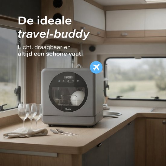 Skoov Mini Vaatwasser met waterreservoir - 5 couverts - 6 wasprogramma's - 45cm - Kleine smalle vrijstaande afwasmachine - Camping - Grijs