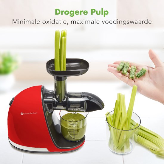 KitchenBrothers Slowjuicer - Juicer - Sapcentrifuge - Groenten en Fruitpers - 700ml - Met Pulpreservoir - Juice Maker - Rood