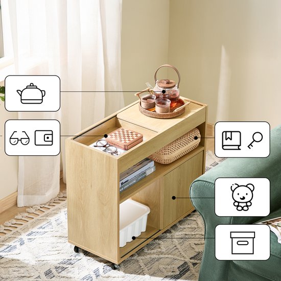 SoBuy FBT152-N Bijzettafel - Wood Composite met Schuifdeuren & Dienblad