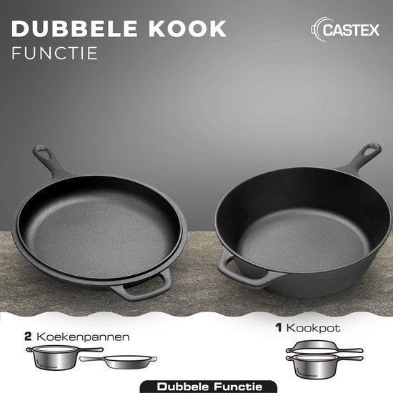 Castex Duocraft Gietijzeren Pan - Braadpan Inductie - Braadpannen - Stoofpan - Broodpan Gietijzer - Sudderpan