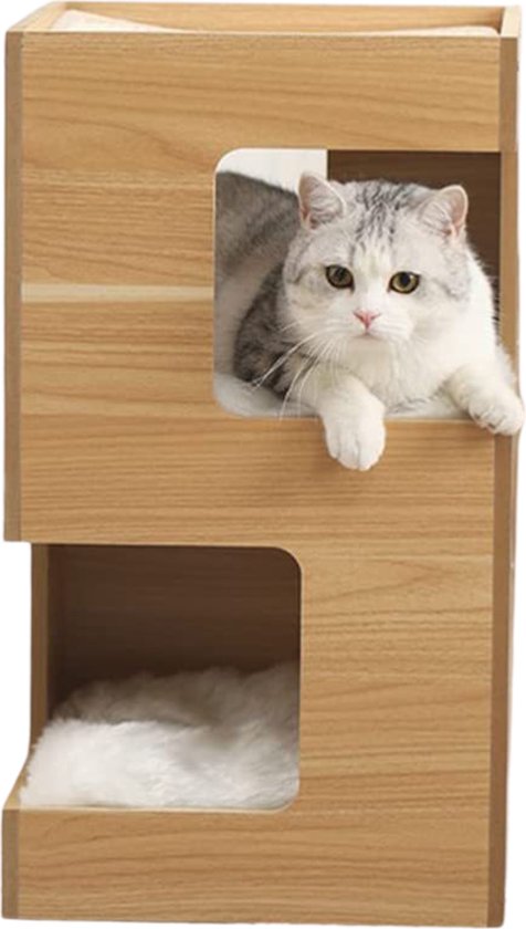 Livista® - Kattenhuis - Naturelle Houtkleur - 60x30x30 cm - Hoogwaardige Materialen - Met Kussen