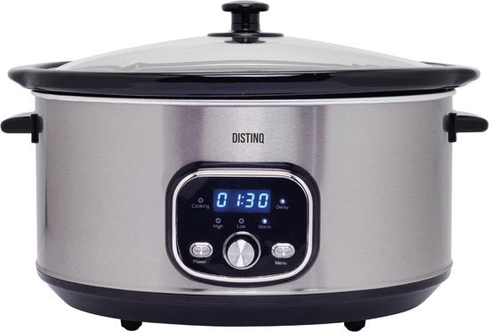 DistinQ Slowcooker - 8 Liter - 320 Watt - Warmhoudfunctie - Keramische Binnenpan - Zilver