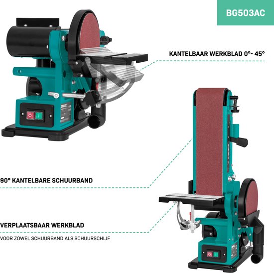 VONROC Band- en schijfschuurmachine 350W – Incl. 2x Schuurband 100 x 915 mm (P80 & P120) en 2x Schuurschijf Ø150 mm (P80 & P120)