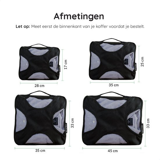 Volcan Packing Cubes - Koffer Organizer Set - 4 Delige Set - Travel Cubes - Voor Backpack en Koffer - Zwart