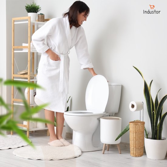 Industor® Toiletrolhouder Staand van handgevlochten Riet - Wc rolhouder voor 3 Rollen met Deksel - Toiletrolhouders, Badkamer Accessoires en Decoratie