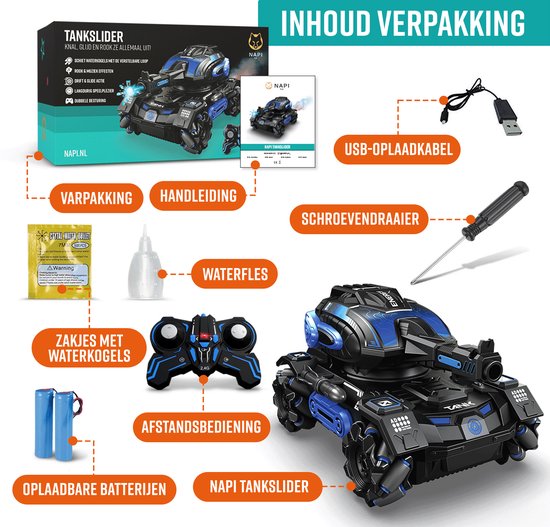 NAPI Bestuurbare Auto - RC Tank met Kogels, 2 Accu’s en Rookgenerator - RC Car voor Jongens - Buitenspeelgoed - Race Autos - Speelgoedauto Buiten - Radiografisch - Tankslider