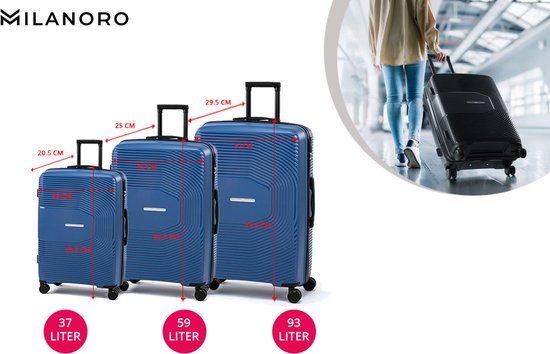 Milanoro Kofferset 3-delig - Lichtgewicht Polypropyleen - Blauw - 360° Wielen & TSA-slot