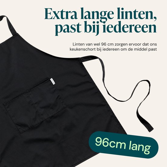 Castagnola keukenschort - Water- en vuilafstotend - Professioneel Kookschort - Schort voor Dames en Heren - Horeca Sloof - Unisex - Verstelbare Gesp - Extra Grote Vakken - Zwart