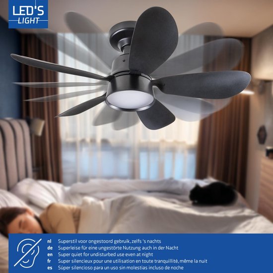 LED's Light - Zwarte plafondventilator met lamp - Ø 53 cm - Instelbare lichtkleur - 25W 1100 LM 3000K/6500K - Plafondlampen met Ventilator & Lamp
