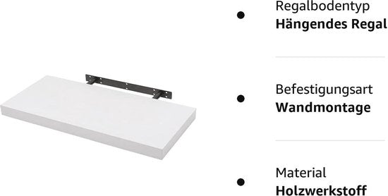 Rootz Wandgemonteerd displayplank - Zwevend boekenkastrek voor woondecoratie - Witte houten muurorganizer - 60x23x3.8cm