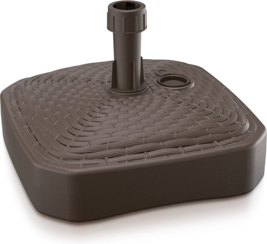 1x Stuks vierkante rotan kunststof parasolvoeten bruin 12 liter - breedte 39 cm