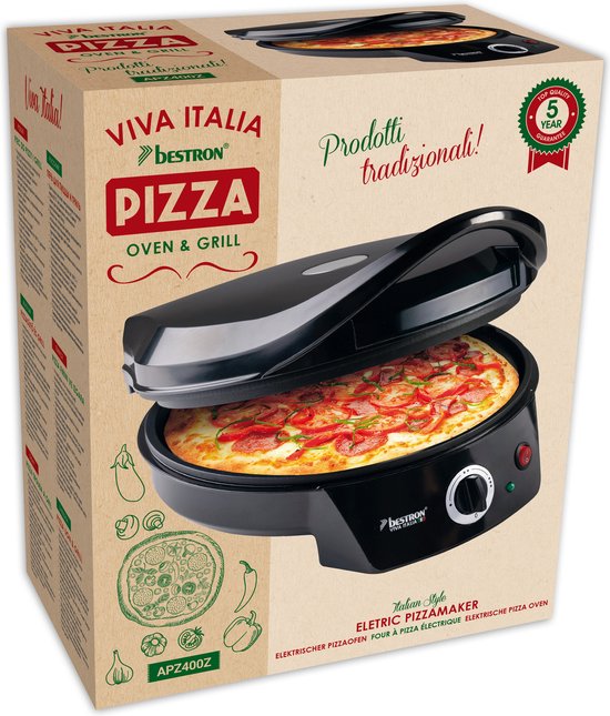 Bestron Pizzaoven - APZ400Z - Maximaal 230°C - Ø27 cm - Zwart - Ook te gebruiken als tafelgrill - 5 jaar garantie