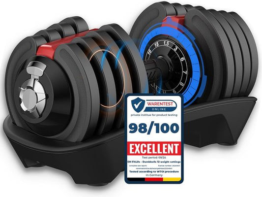DH FitLife Verstelbare Halter - 1,5 tot 18 kg - 12-in-1 Dumbbell - Met Opbergbasis - Krachttraining - Zwart