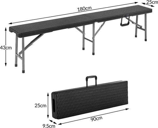 Casaria Tuinbank Vouwbaar - 2 Stuks met Draaggreep -180 cm Zwart