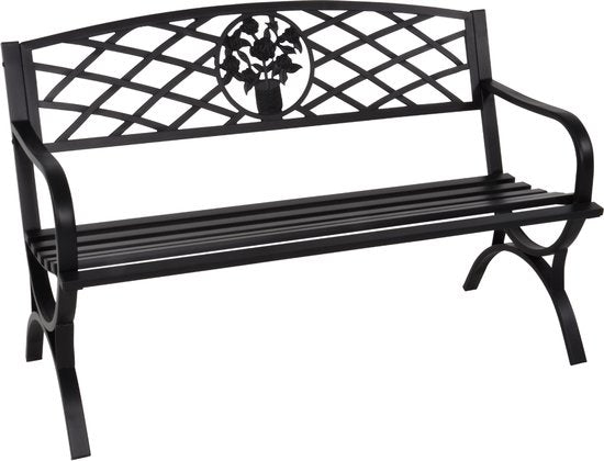 Lesli Living - Tuinbank - Buitenbank - Tuinbankje staal - Balkon bank - Buiten bank weerbestendig - Staal - Extra stevig - Slijtvast - Oxford - 127 x 59,5 x 80 cm - Belastbaarheid: 180 kg - Zwart