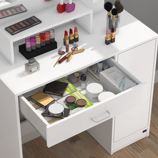Casaria Makeup tafel Jocelyn - Spiegel Lade 3 Planken 90x40cm – Wit